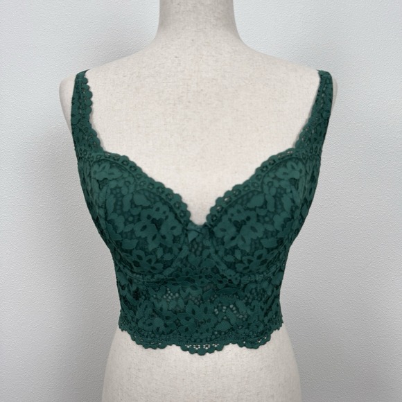 Victorias Secret Bra Womens 36D Green Lace Corset Underwired Boning Coquette - Picture 6 of 16